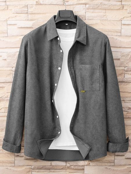 

men patched pocket corduroy shirt without tee 85v7#, White;black