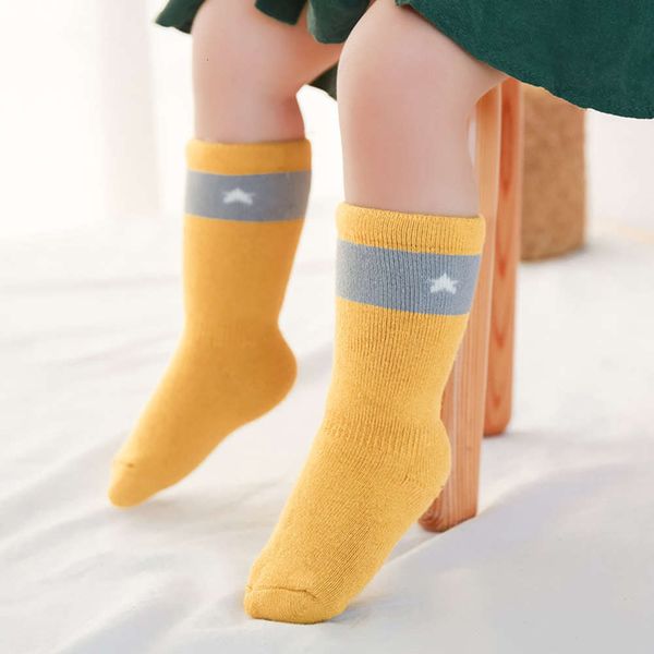 

202120 year autumn and winter new terry thickened plush baby toddler children's middle tube floor socks, Black