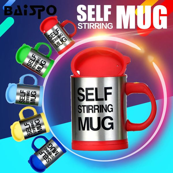 

baispo 400ml electric lazy self stirring automatic coffee milk mixing mug tea smart stainless steel mix cup q1218