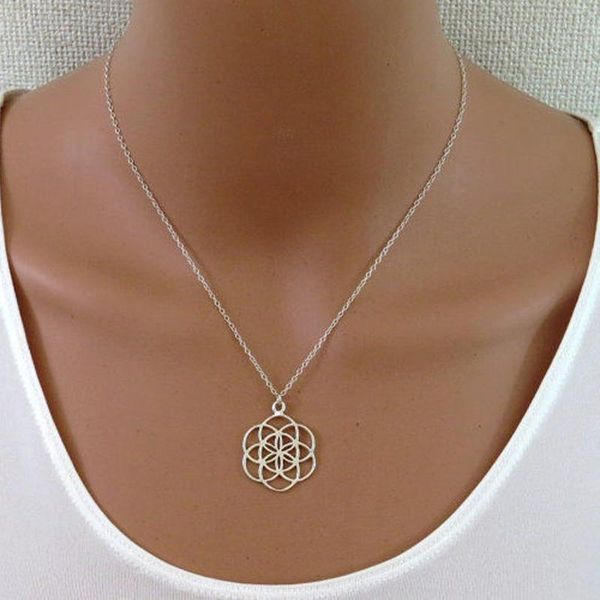 

flower of life alloy clavicle necklace yoga jewelry pendant necklace sacred mandala pattern friend gift, Silver