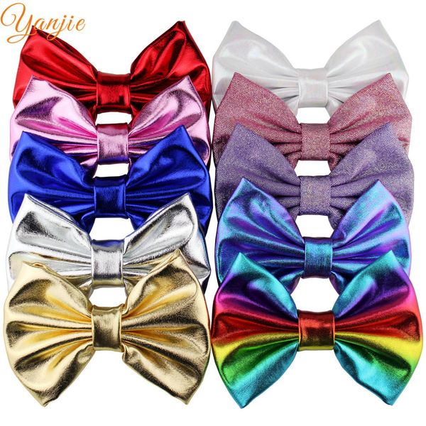 

10pcs/lot 5'' big messy metallic glitter bow hair clips for children and kids hair bows little girls headbands hair accessories lj, Slivery;white