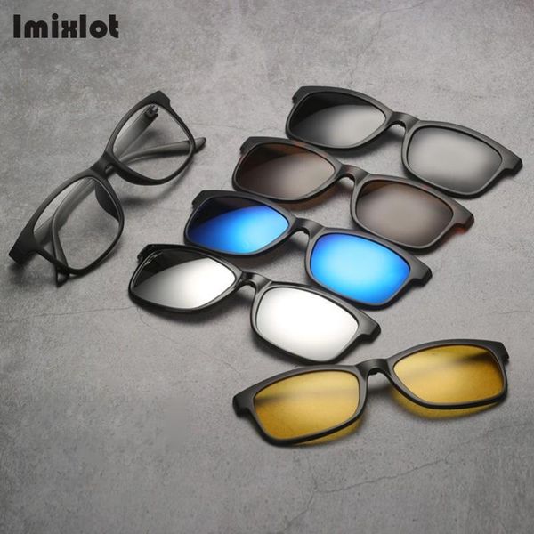 

sunglasses 5+1 men women polarized optical magnetic clips magnet clip on polaroid sun glasses eyeglass frame, White;black