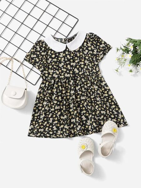 

baby ditsy floral contrast peter pan collar dress she, Red;yellow