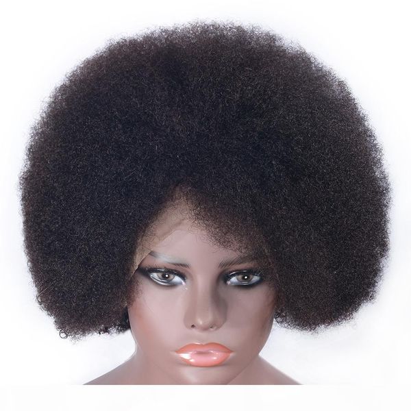 

13x6 afro kinky curly human hair wigs brazilian remy hair lace front wig pre plucked with baby hair, Black;brown