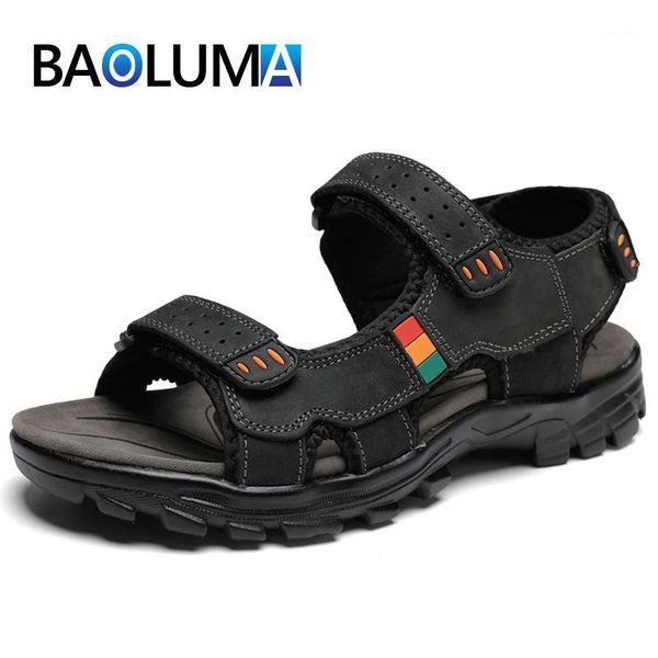 

summer men's sandals leather men's roman wind sandals comfortable fashion beach handmade beach1, Black