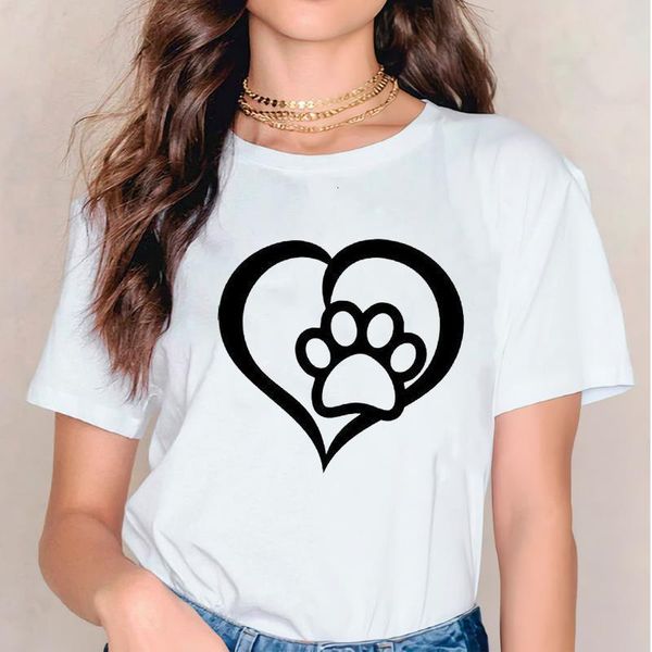 

t shirts for women t-shirts dog cat paw sweet love heart cute short sleeve print lady womens graphic female tee t-shirt, White
