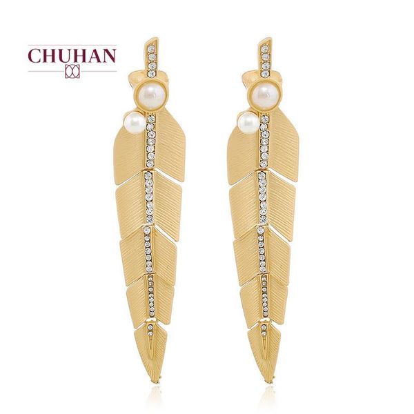 

stud chuhan vintage fashion acrylic tassel earrings women crystal water drop jewelry wedding frosted leaves j88, Golden;silver