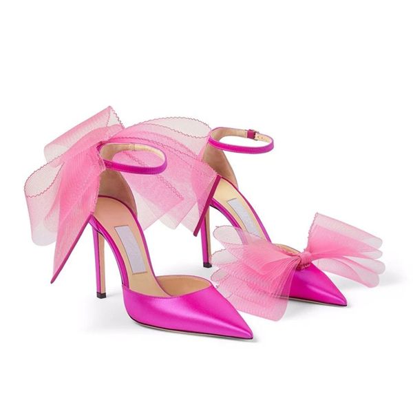 

2022 new ladies leather 10cm high heels dress shoes dissymmetry lace bowtie spring fall sandals satin buckle pillage pointed toe wedding par, Black