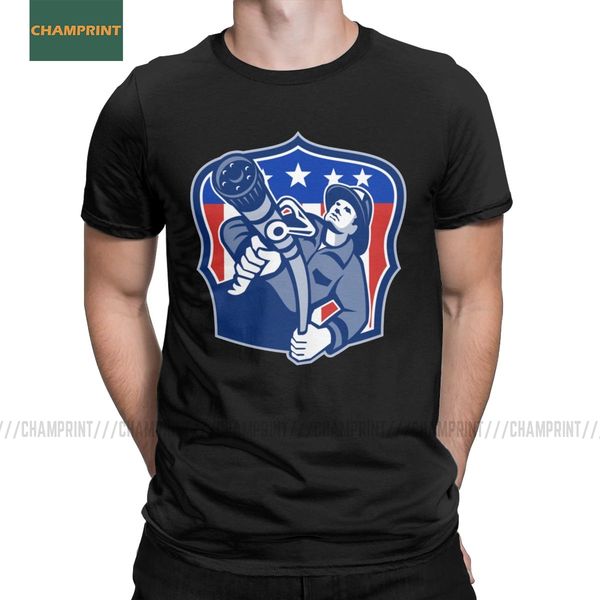 

vintage american fireman firefighter fire hose t-shirts men t shirt worker rescue short sleeve tees plus size sport hooded sweatshirt hoodie
