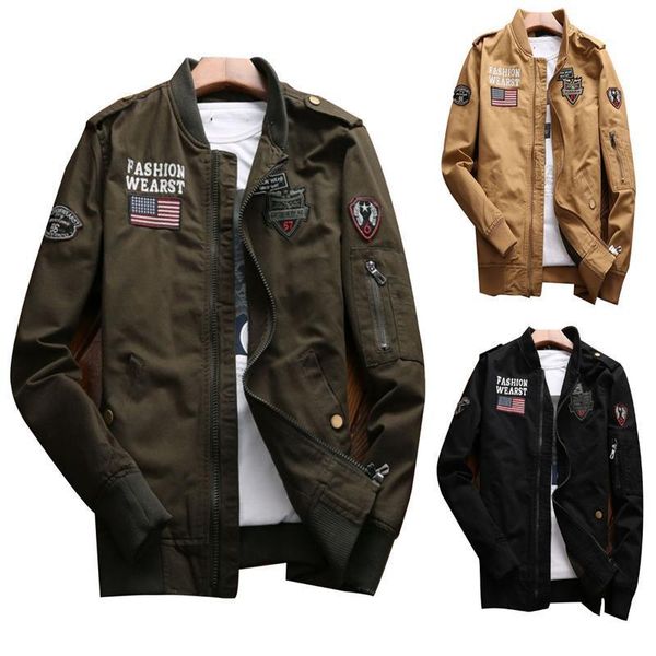 

motorcycle jacket for men's clothing cotton stand-up collar military pilot jackets spring loose plus size m-4xl baseball uniform 201127, Black;brown