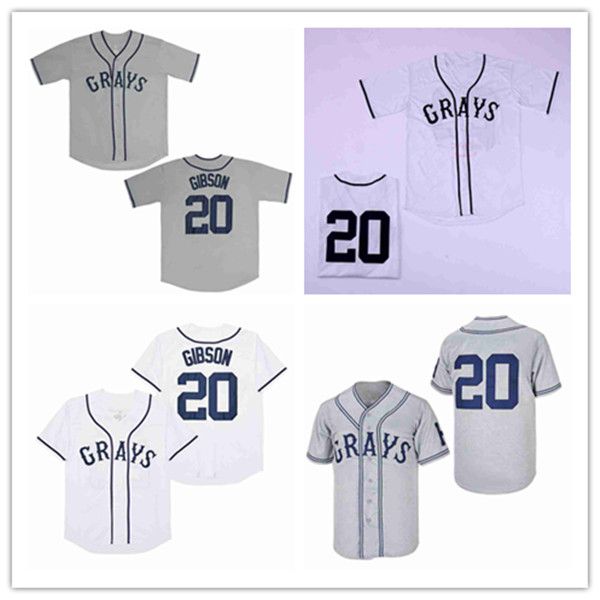 Mann Baseball 20 Josh GIBSON Jersey Homestead Greys Negro League Button Down Grau Weiß Stickerei Shirts Größe S-3XL