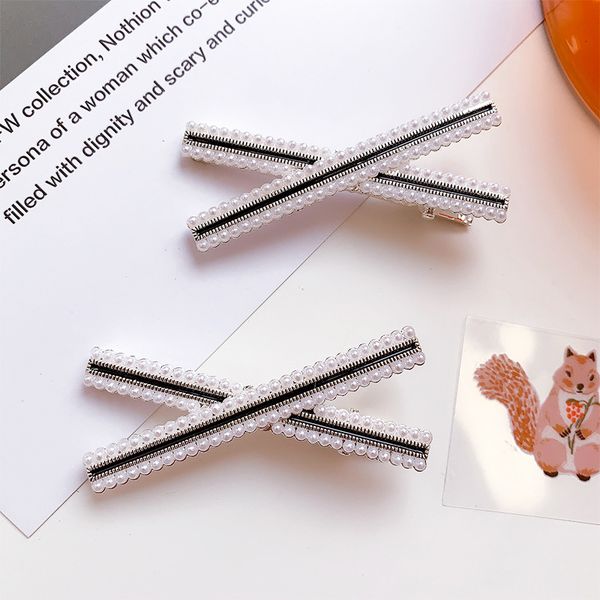 

s1965 fashion jewelry crossed hairpin hair clip bobby pin lady simple beads barrette dukbill toothed tiaras hair accessories, Golden;silver