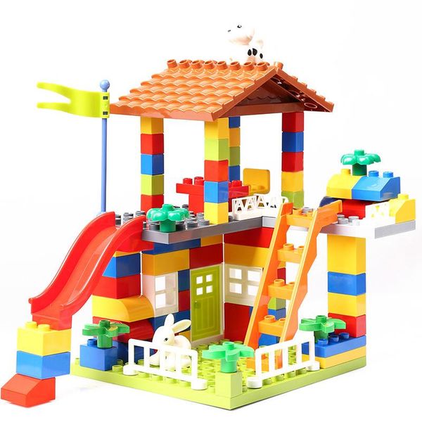 

classic big size slide building blocks house roof big particle assembly blocks plastic castle compatible duploed diy bricks gift qylwtq