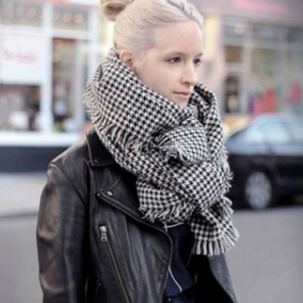

female air conditioning large cape dual black and white houndstooth scarf ultralarge yarn female long thick 200*80cm, Blue;gray