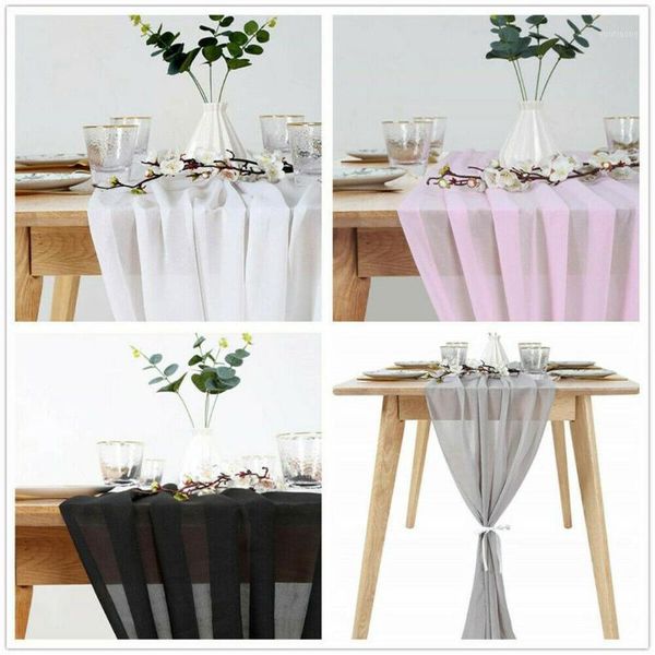 

white chiffon table runner tablecloth cover chair sash party decorations1