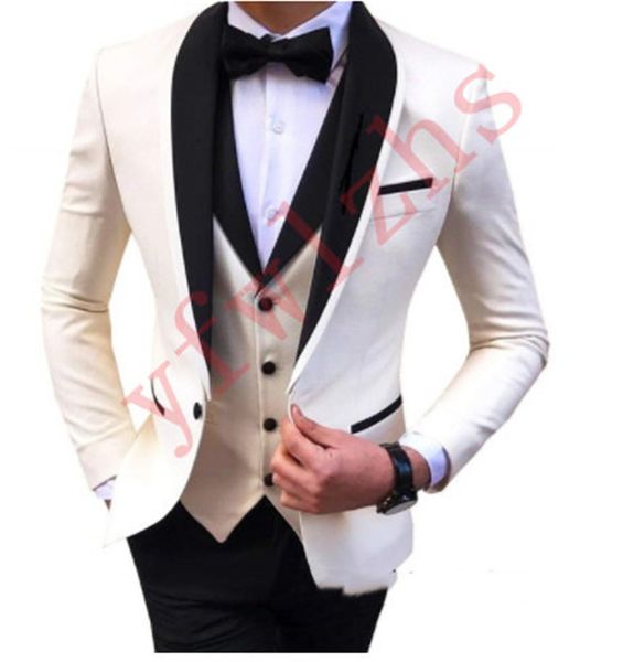 

classic wedding tuxedos shawl lapel slim fit suits for men groomsmen suit three pieces prom formal suits (jacket+pants+vest+tie) w611, Black;gray