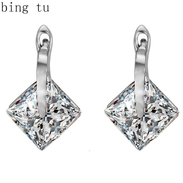 

bing tu black white earrings cubic zirconia hoop earrings for women luxury small geometric earring loop oorbellen bijoux, Golden;silver