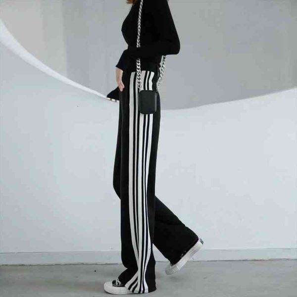 

high waist wide leg pants women korean style loose thin side stripe casual pants sweatpants women joggers, Black;white
