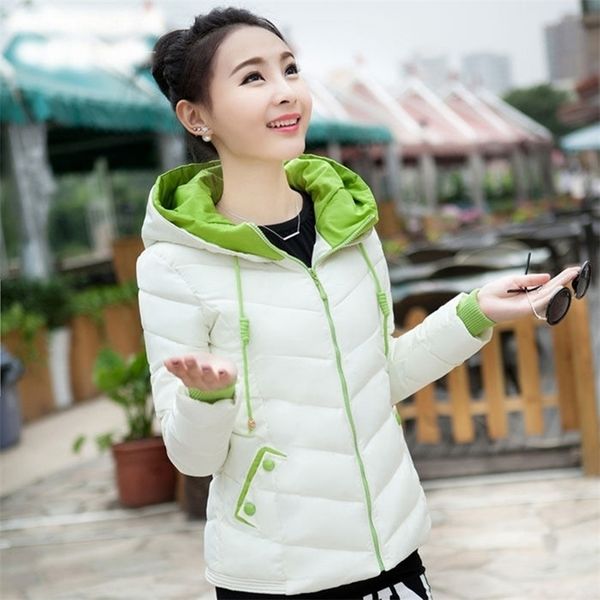 

new winter jacket women parkas thicken outerwear solid hooded coats short female slim cotton padded basic lj201021, Black