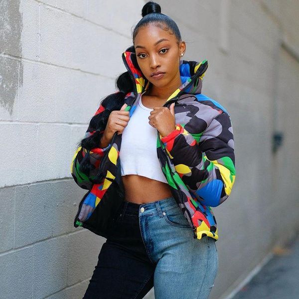 

camouflage winter jacket women plus size clothing down bubble coat warm thick parka outerwear oversized puffer jacket, Black