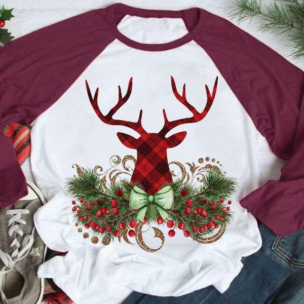 

women christmas tee shirts lovely printed santa clause christmas for women autumn cotton long sleeve female blusas d30, White