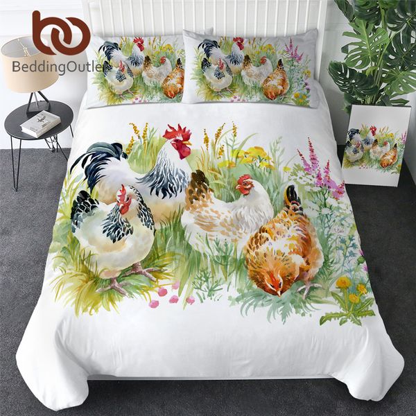 

beddingoutlet chicken duvet cover with pillowcase watercolor rooster bedding set animal flower bedclothes green grass bedlinen