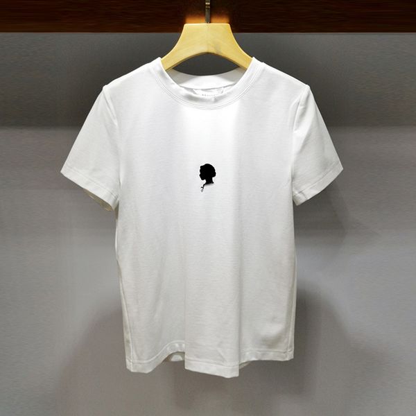 

ean весна лето 2020 женщин новый корейский круглый шеи короткий рукав футболки бисер beadsstitching бусинки твердый мода футболка тонкая тен, White