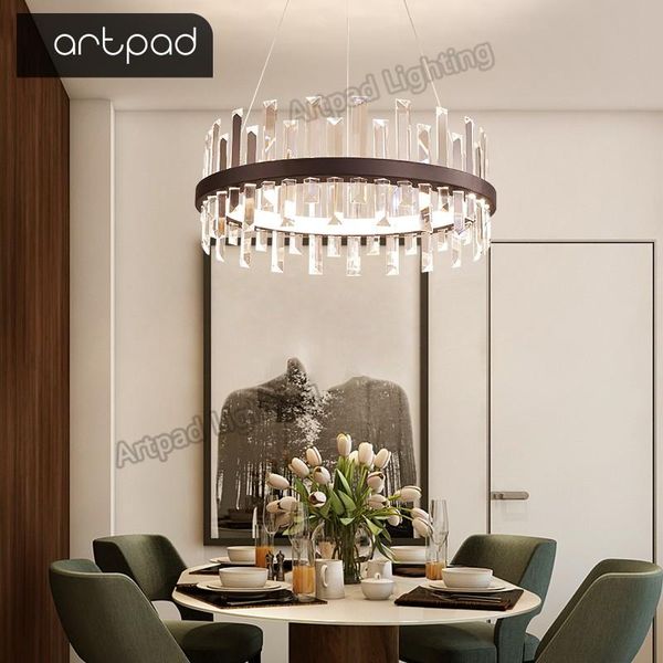 Lampadari Artpad LED Lampadario di cristallo rotondo postmoderno in acciaio inossidabile Illuminazione lustre Sospensione per sala da pranzo con telecomando