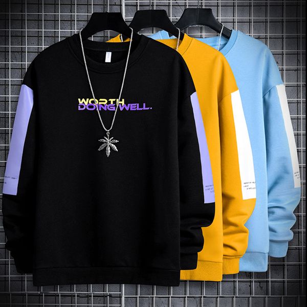 

letter print sweatshirt men steetwear high street hoodies mens patchwork sweatshirts autumn fashion kg-680, Black