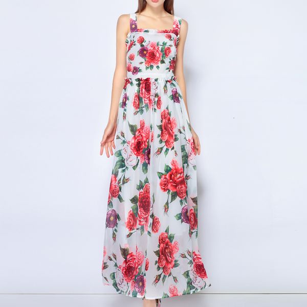 

xf summer dress 2021 casual women as pink flower alley print belt high beach lazer chiffon vacation long dresses 6cpf, Black;gray