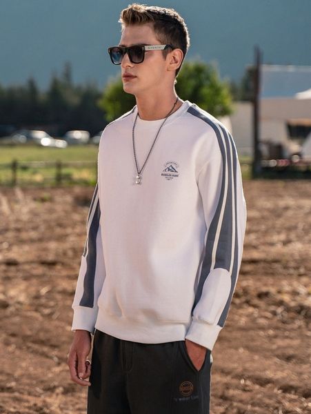 

men letter graphic side striped sweatshirt a8f0#, Black
