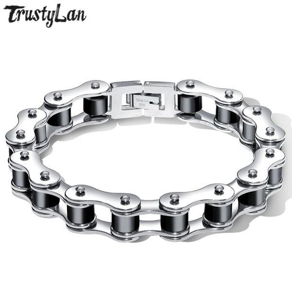 

trustylan hiphop punk rock bicycle chain bracelet men black golden stainless steel mens bracelets bangles friends jewelry