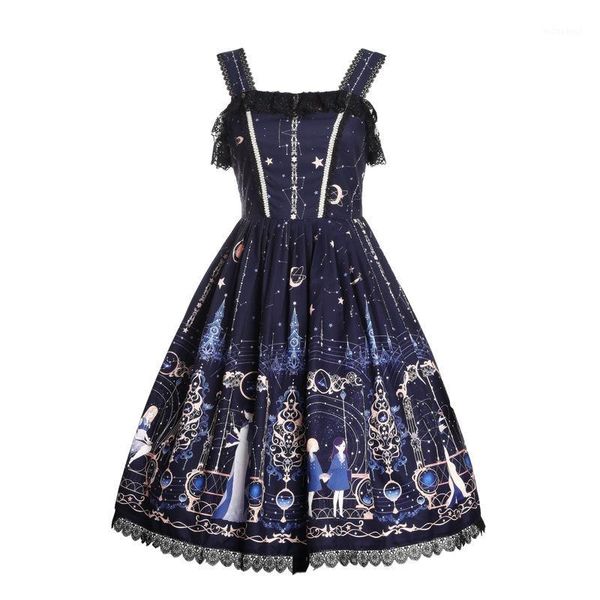

astrology college ~ sweet printed midi party dress lolita jsk dress1, Black;gray