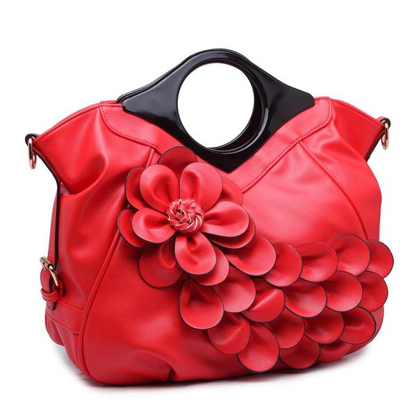 

qiaoduo peacock flower women handbag with wooden handle luxury leather crossbody shoulder bag for bride wedding red tote bag