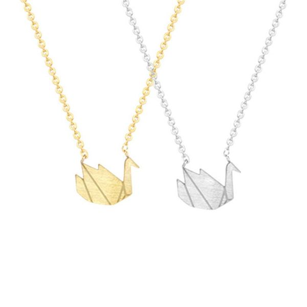 

chains thousand paper cranes hollow dove origami pigeon long animal necklace bird pendant, Silver
