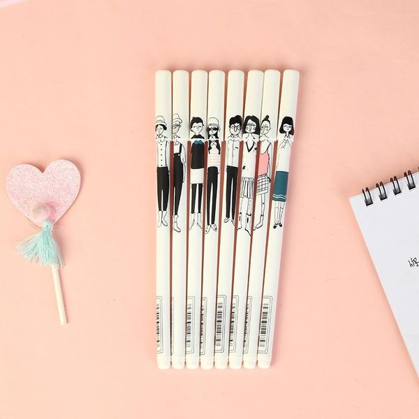 

new simple creative personality cute hand-painted character style student portable compact black gel pen office signature pen, Blue;orange