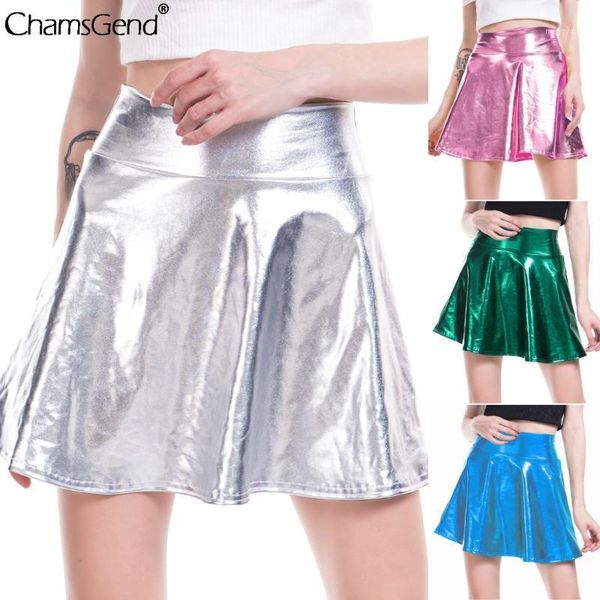 

high waist leather pleated skirt women spring summer mini short skirt shiny metallic flared pleated skirts saias falda 20201, Black