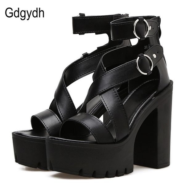 

gdgydh fashion solid platform women sandals summer shoes open toe rome style high heels fashion buckle gladiator shoes woman y200702, Black