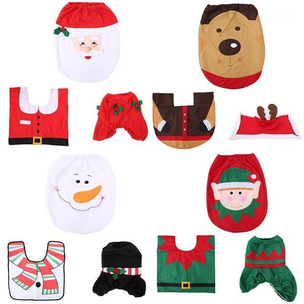 

3pcs/set christmas bath rug foot pad toilet seat cover cap water tank cover1
