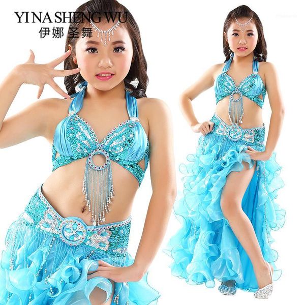 

belly dance costumes girls oriental dance clothing beaded tassel bra dress children performance costumes 2pcs/3pcs1, Black;red