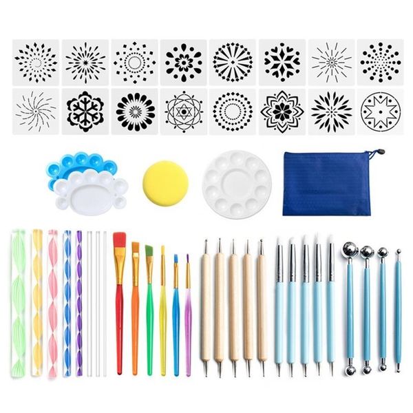 

49pcs mandala dotting tools set for painting rock stone acrylic stick drawing brush stencil sponge template qylogr, Silver