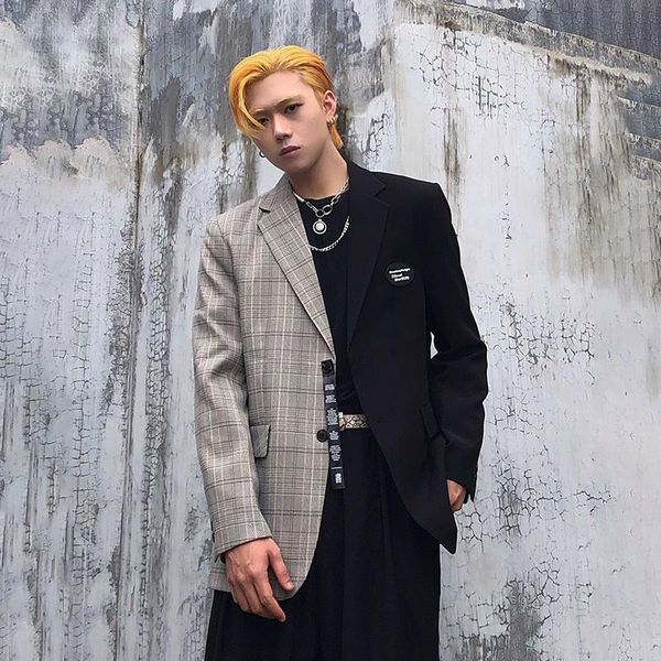 

men's suits & blazers korean fashion men blazer casual loose oversized vintage winter cardigan abrigo cuadros clothing db60xf, White;black