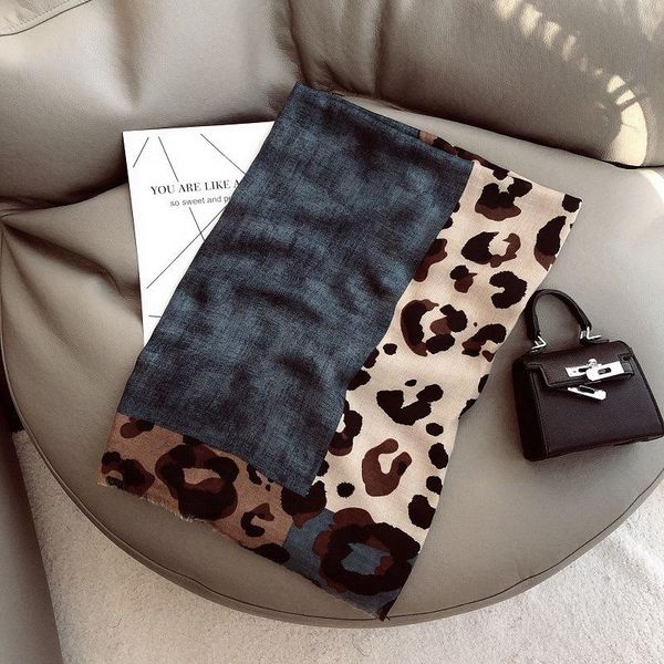 

scarves ouoi leopard print all-match cotton scarf seaside holiday beach towel female sunscreen big shawl striped fashion, Blue;gray