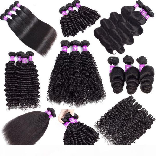 

brazilian human hair bundles virgin hair 100% unprocessed remy human hair extensions deep wave loose wave water wave curly bundles weft, Black