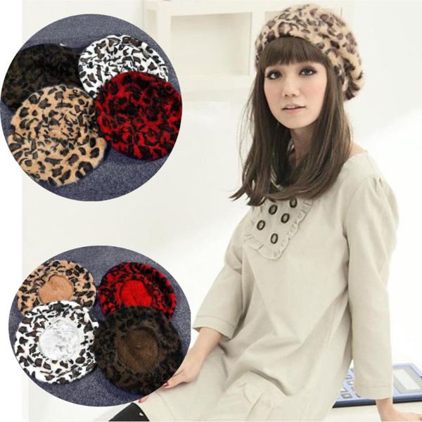 

women french style vintage leopard print wool soft winter warm beret beanie hat hatbd0055, Blue;gray