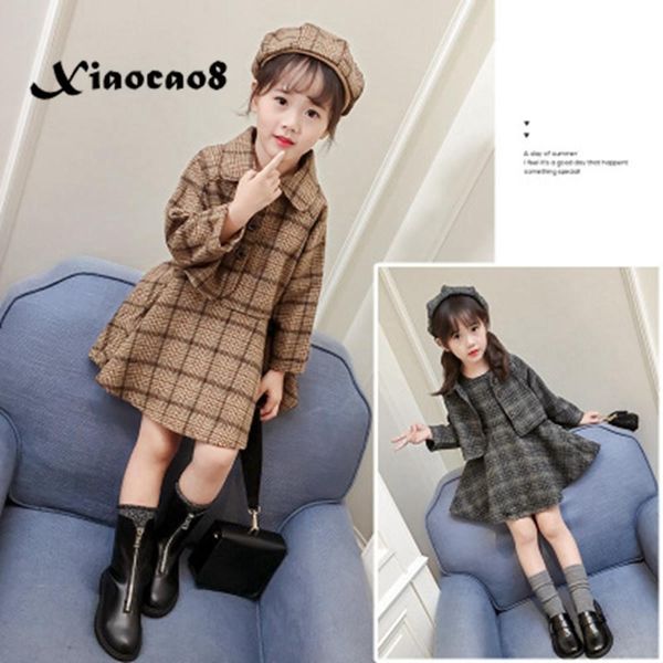

3pcs toddler girl clothes winter kids plaid clothes sets girls hats +jackets +dress children christmas clothes baby fall outfitsx1019, White