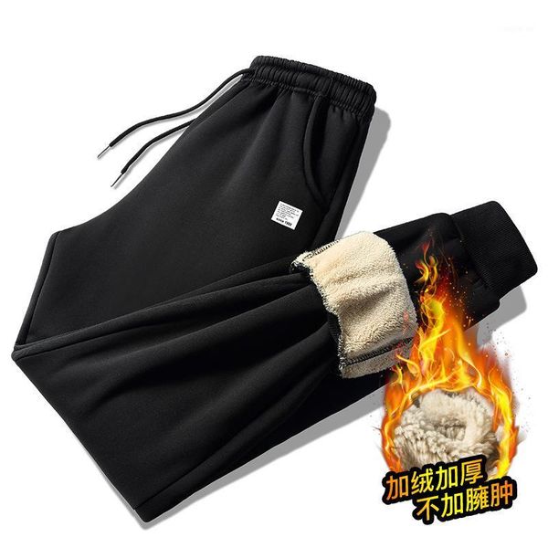 

running pants winter lambskin men's youth sports thick warm large size fat big casual skinny training1, Black;blue