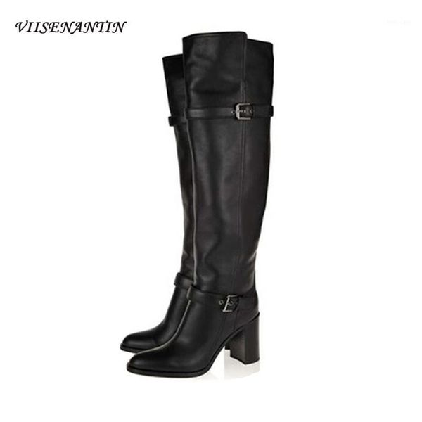 

viisenantin 2020 autumn winter new style real leather round-head thick-heel high-heel over the knee boots1, Black