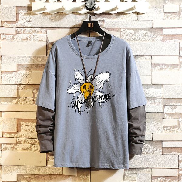 

2021 skull printed sweatshirt men new high street hoodie mens fashion patchwork sweatshirts with male o-neck casual 1xzz, Black