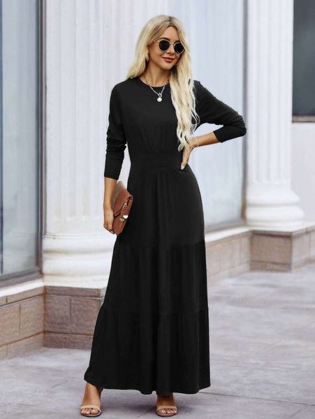 

shirred front ruffle hem dress she, Black;gray